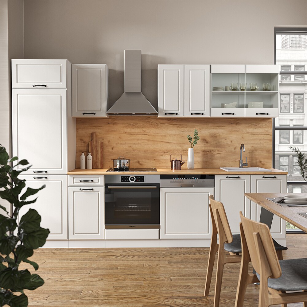 Vicco Küchenzeile Küchenblock Einbauküche R-Line 300 cm Landhaus Weiß KUS