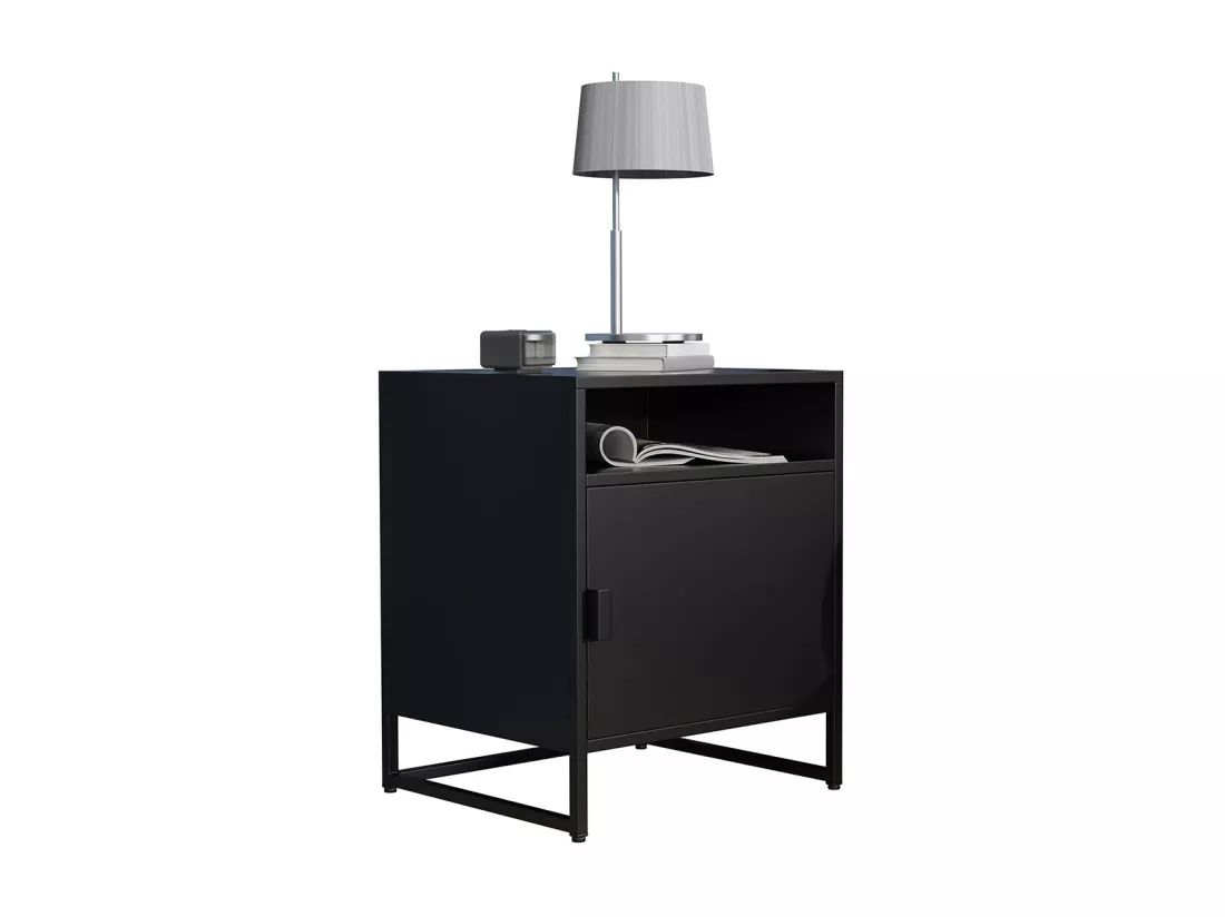 VCM Métal Table de nuit Table d'appoint Porte pivotante Console Table de nuit Flokas L (Noir)