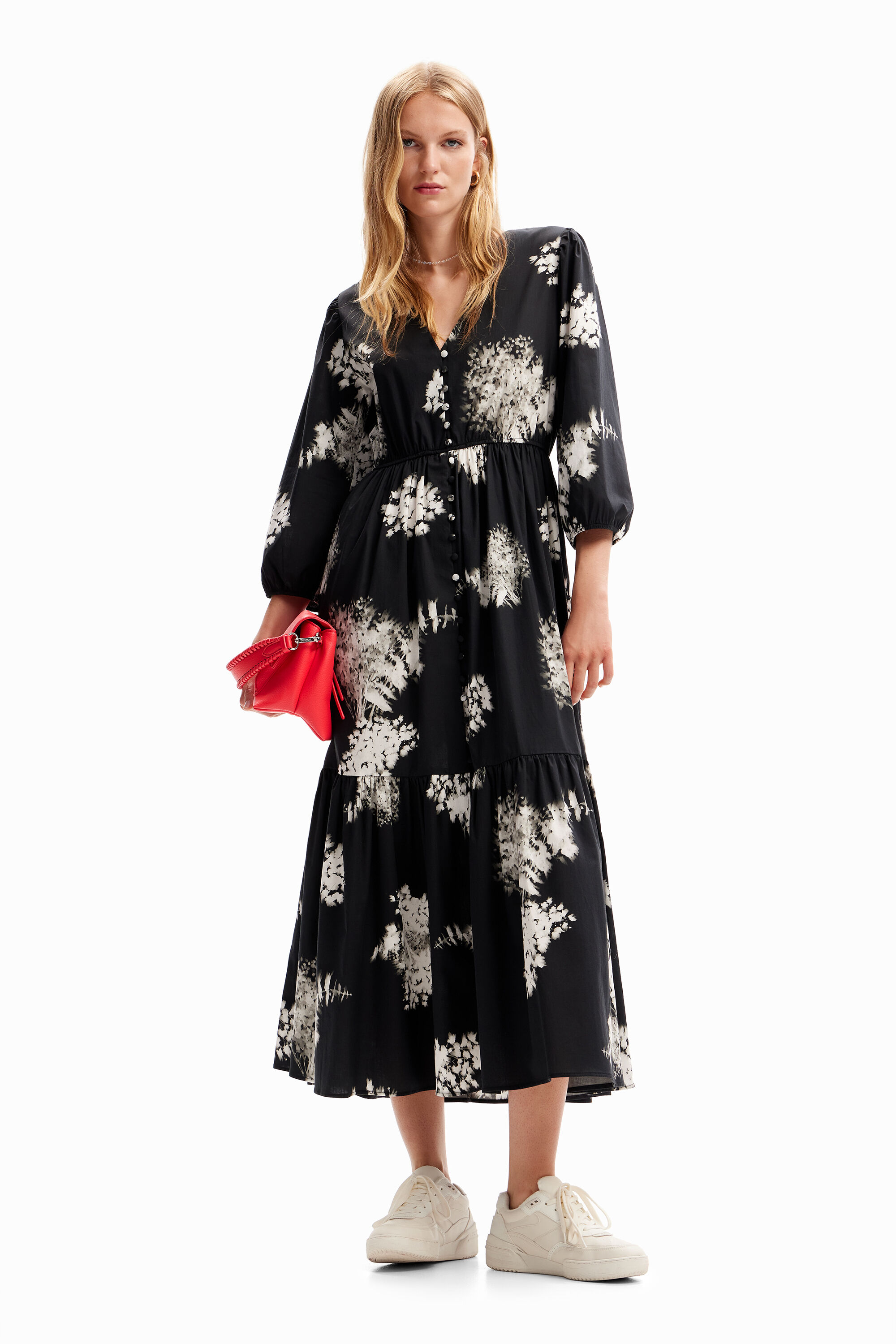 Robe chemise midi fleurs
