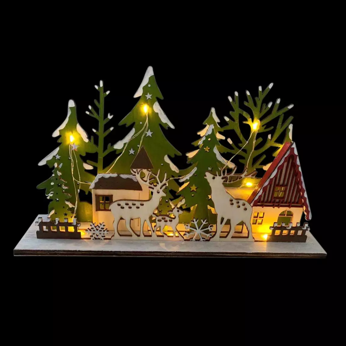 Village en Laponie à piles lumineux 13 LED (H17 cm) Blanc chaud