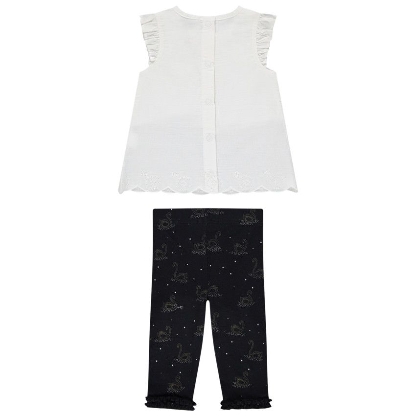 Ensemble tunique et legging imprimés cygnes - Ecru