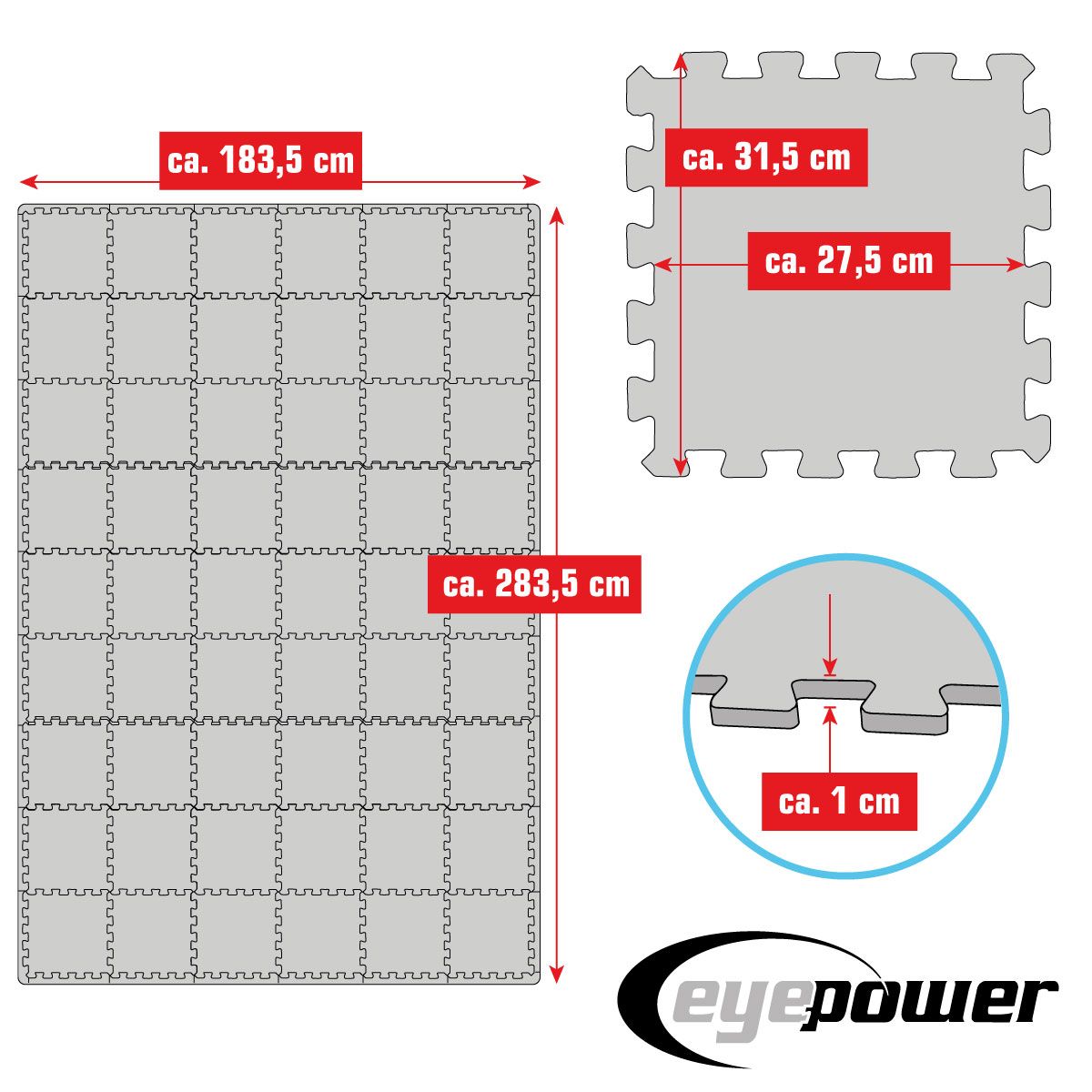 eyepower 54er Set Fitness-Bodenschutzmatte 30x30cm