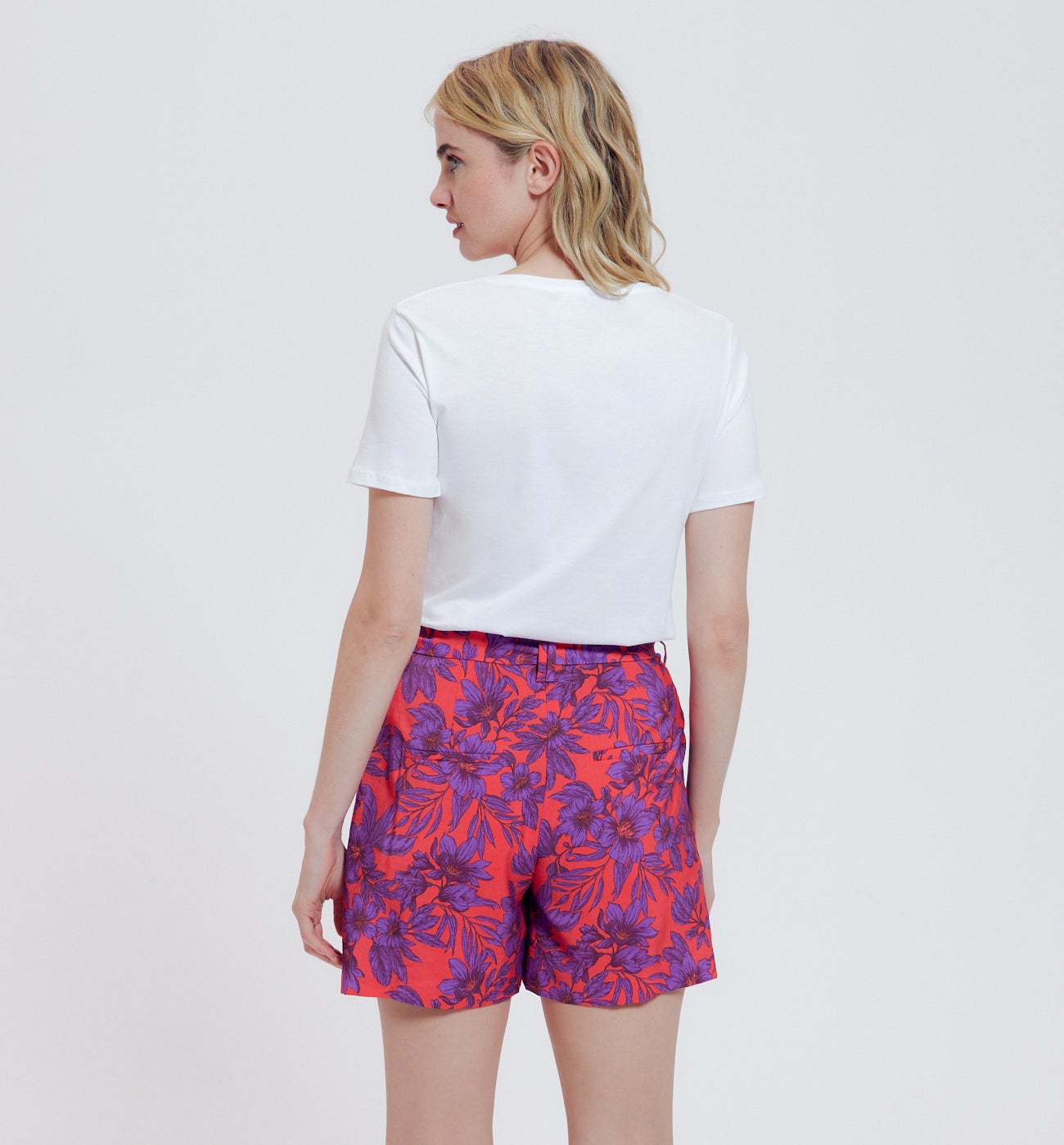 T-shirt uni col V Femme - Blanc