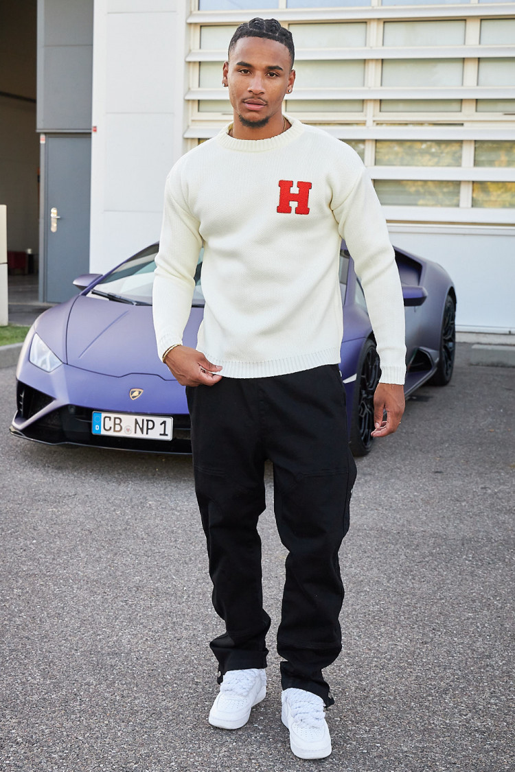 Pull blanc en maille à logo 