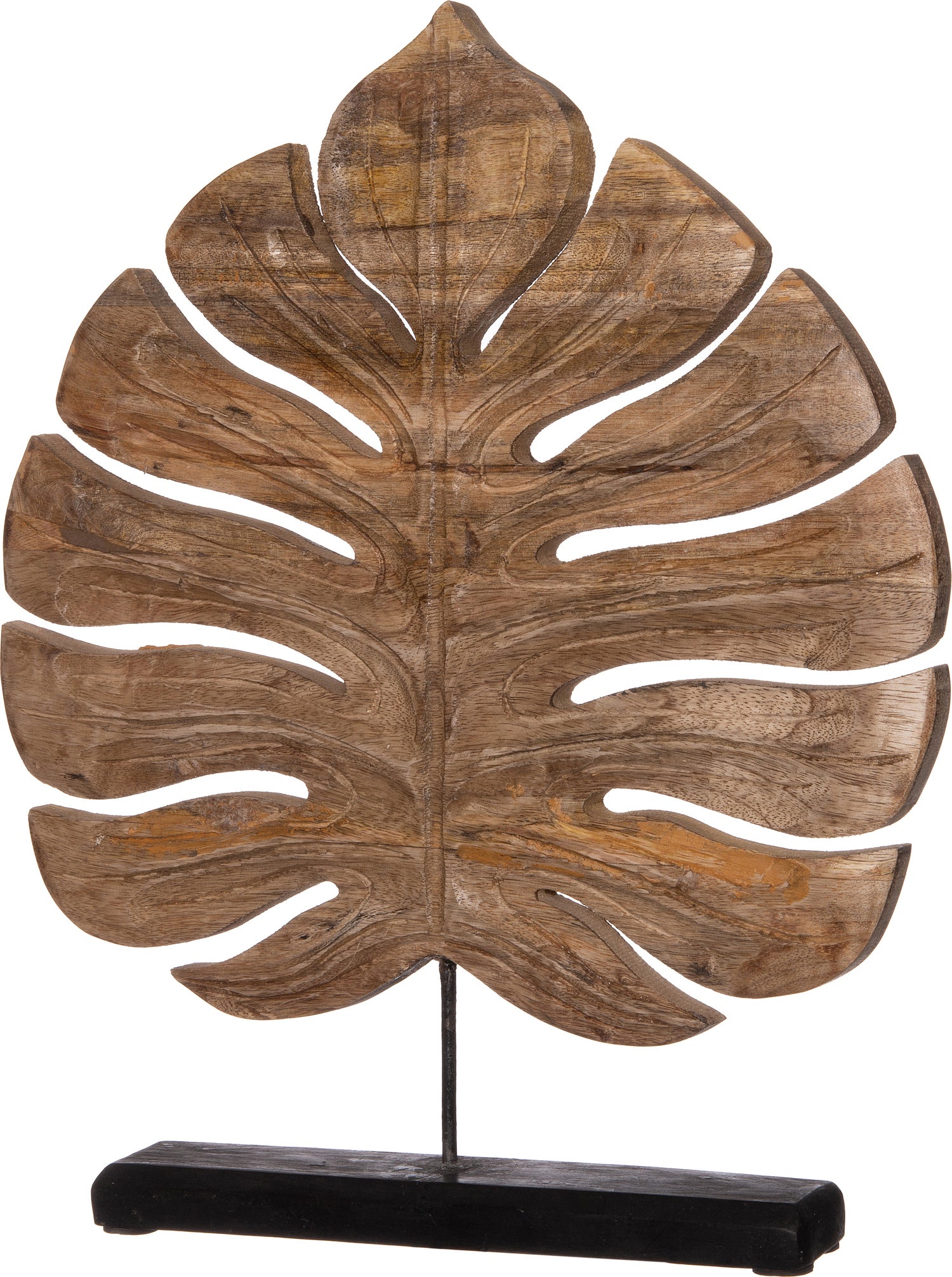 Intratuin beeld op voet Nijs blad naturel / zwart 34 x 8 x 47 cm