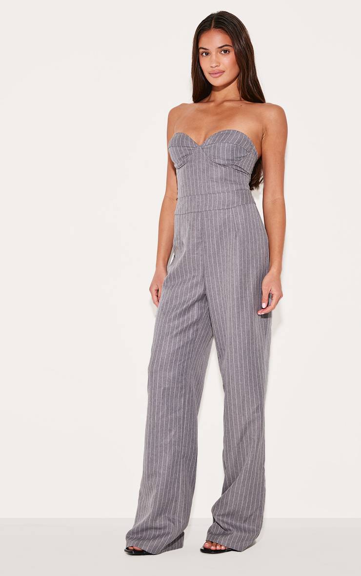 Gris Combinaison-pantalon Bustier Corset À Rayures Tennis Et Jambes Droites
