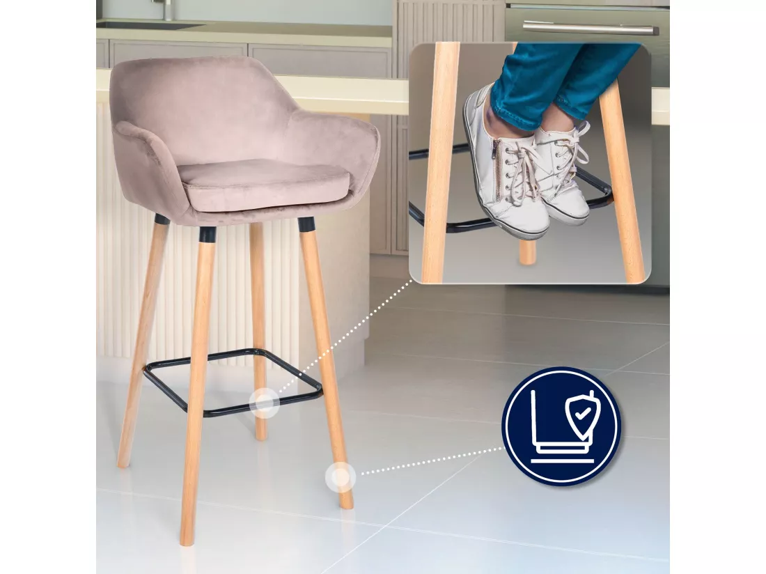 Lot de 2 Tabouret de bar - Velours - Gris clair - Grant