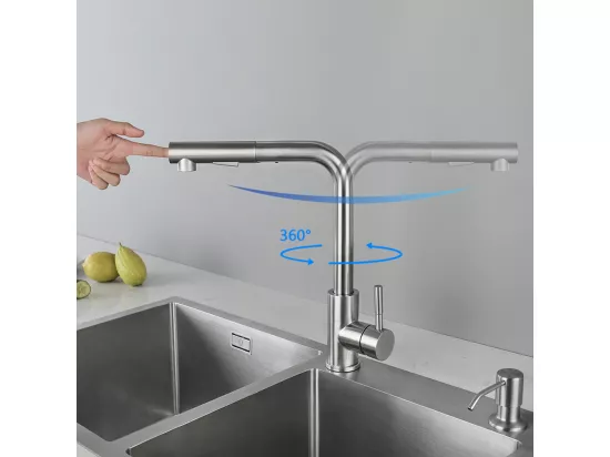 Cecipa max 2 en 1 Évier 1 Bac Inox 50 x 45 x 18,5 cm + Robinet de Cuisine Inox Extractible Chrome