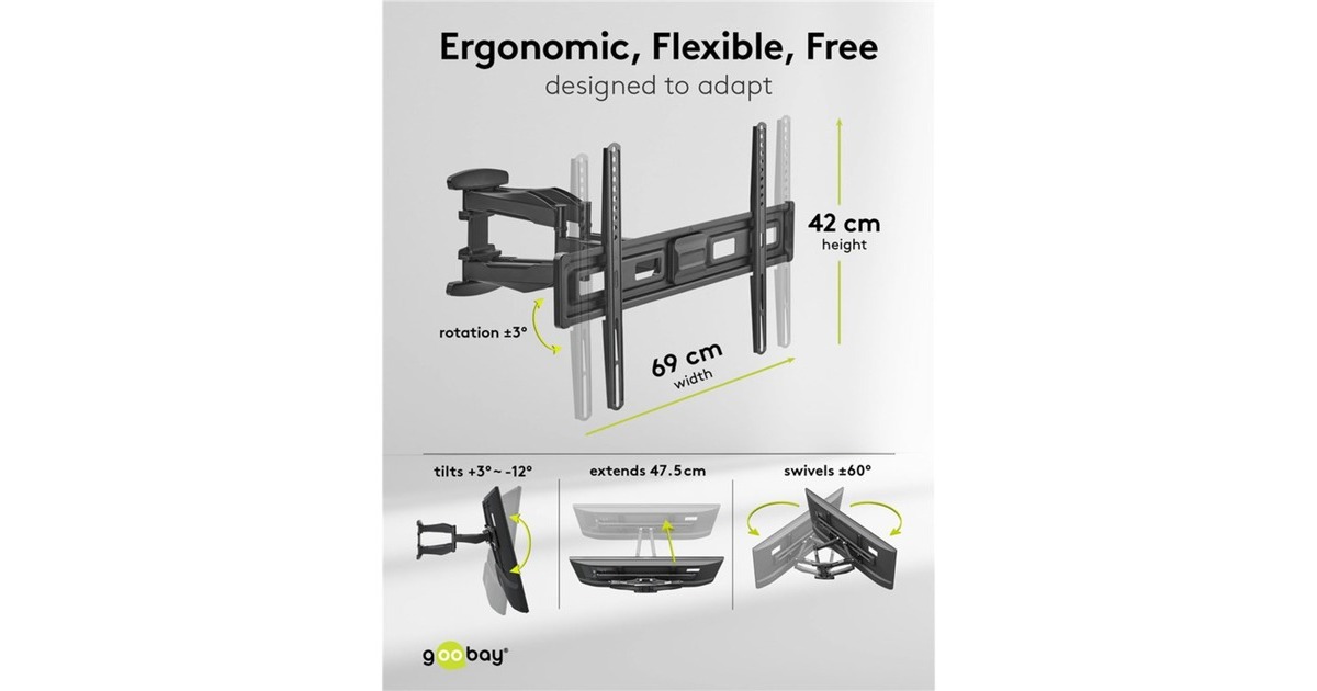 goobayTV Wall Mount Basic FULLMOTION (L),  37 tot 80 inch wandmontage   (Zwart)