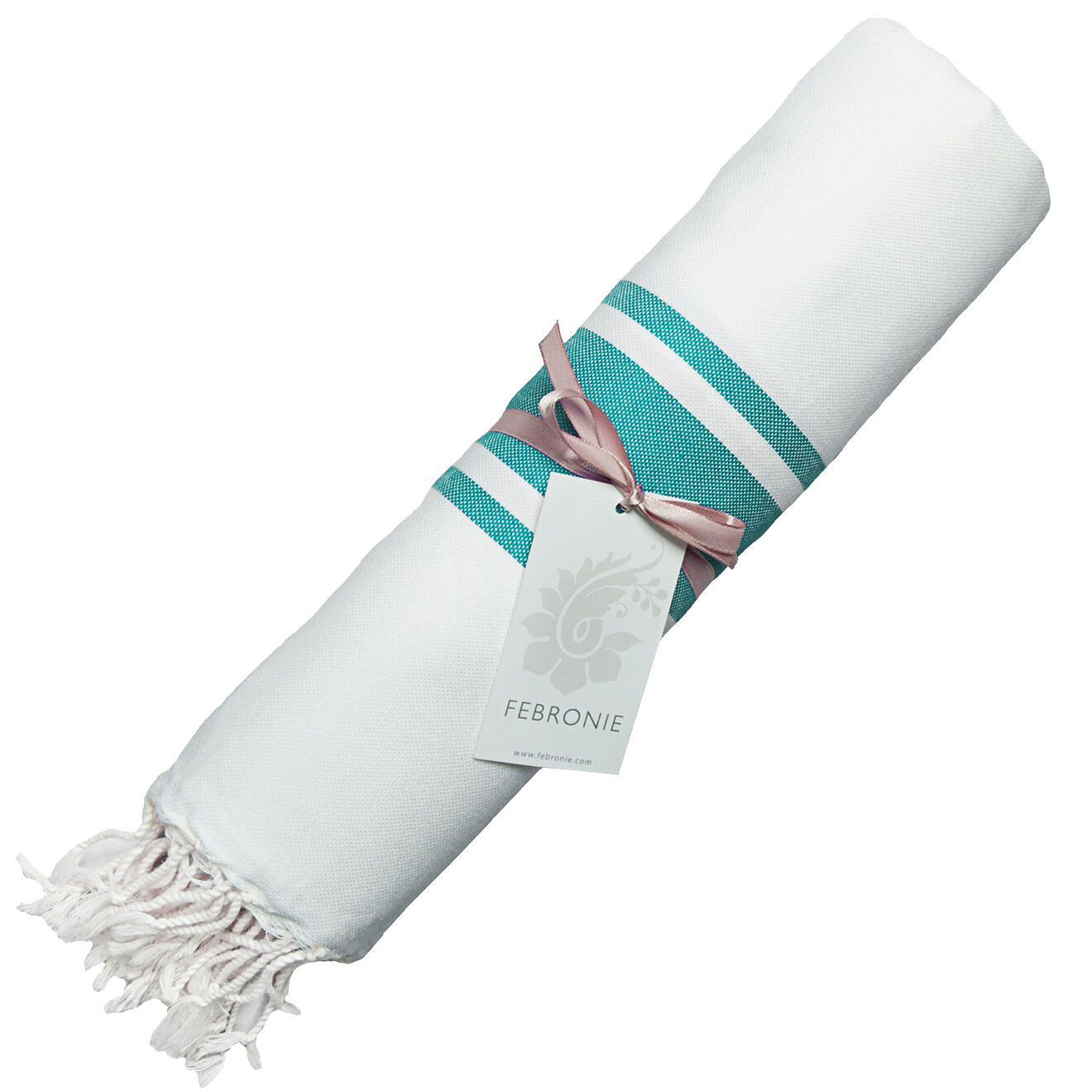 Febronie Fouta Traditionelle St Tropez blanc/turquoise - 100x200 cm