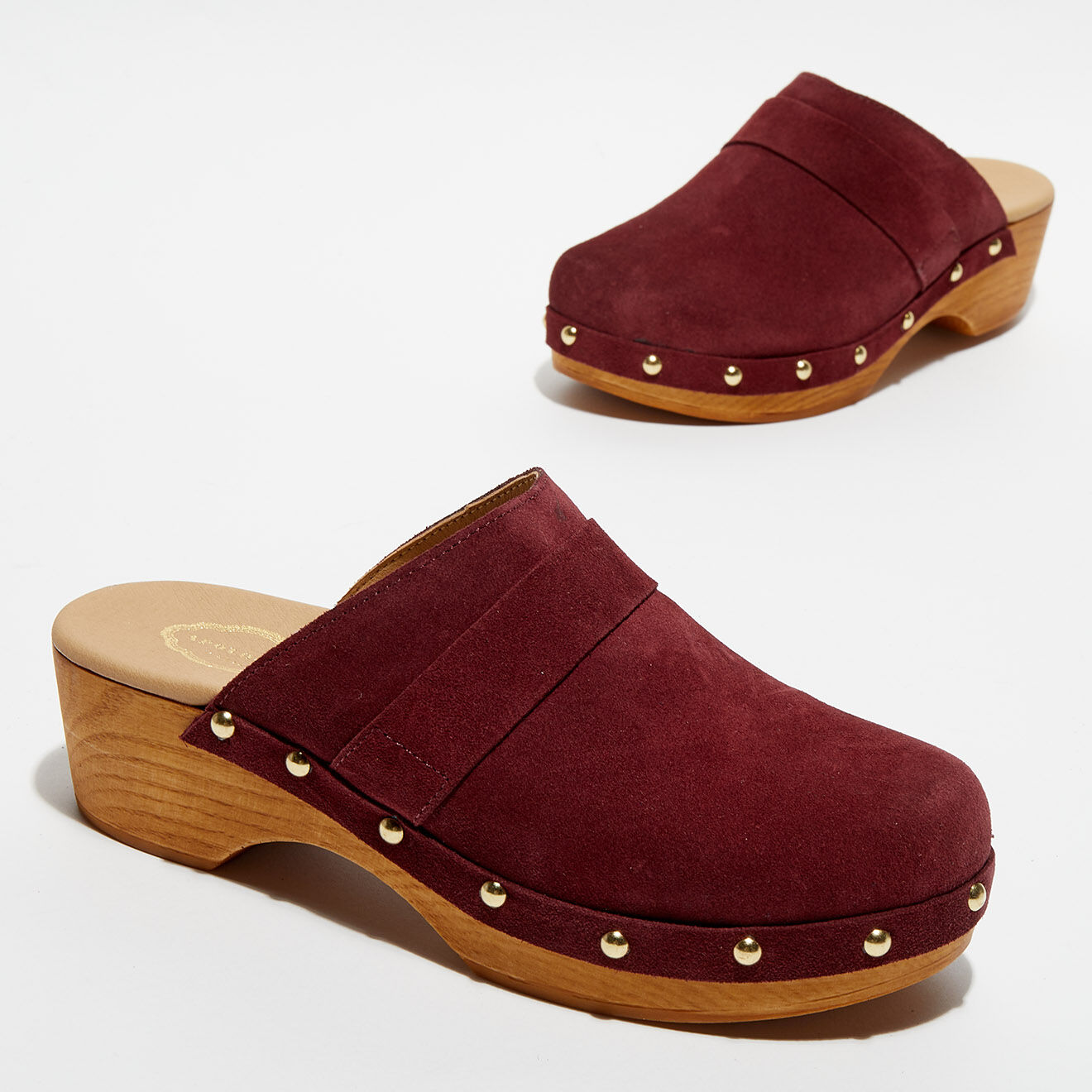 Apologie Studio Sabots en Velours de Cuir Sofia bordeaux - Talon 5 cm
