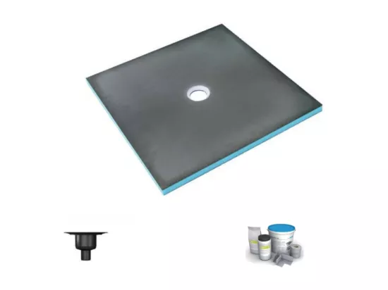 Receveur de douche à carreler 150 x 150 WEDI Fundo Primo carré écoulement centrée + bonde verticale + kit d'étanchéité