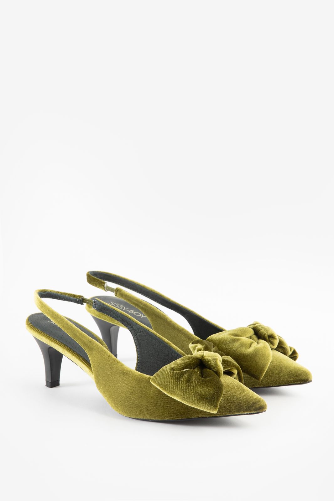 Groene velvet slingbacks met strik