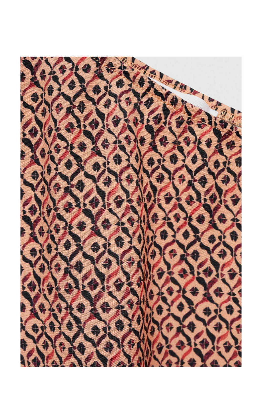 MANGO TEEN one shoulder top met all over print lichtoranje/zwart