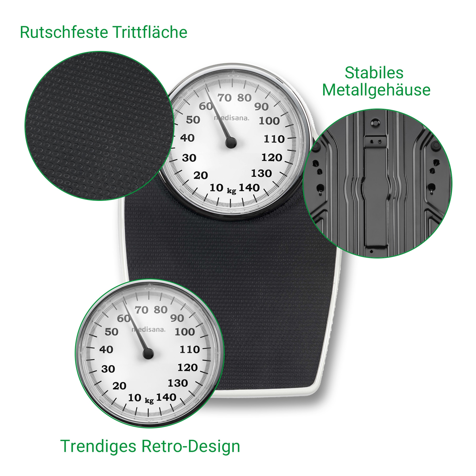Medisana Personenwaage »PSD« Retrodesign, Batteriefrei, mechanische Funktion, analoge Vollsicht