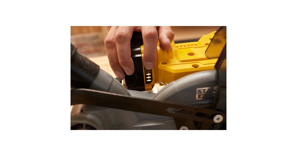 StanleyFATMAX V20 18V 4.0AH 190 mm Afkort- en verstekzaag  (Geel/zwart, Accu (18V, 4.0Ah) en oplader (2A) inbegrepen)