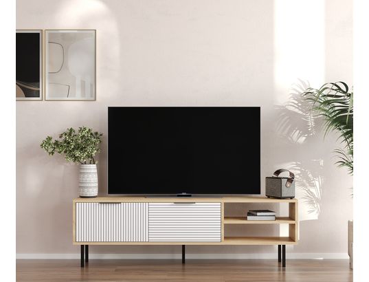 CONCEPT1 - Meuble TV Venus chene saphir blanc 150 x 30 x h45 cm