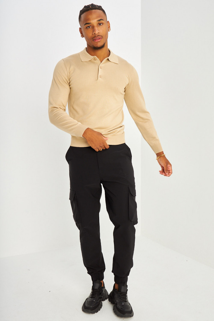 Pull léger beige foncé à boutons