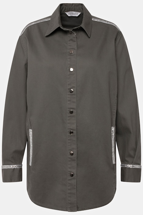 Hemd, oversized, Glitzer Zierbänder, Hemdkragen, Langarm