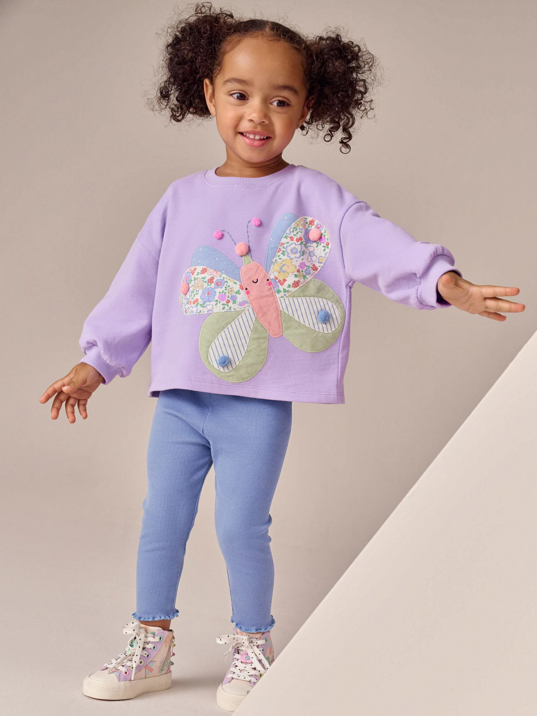 Lila met vlinders - Set met top met lange mouwen en legging (3 mnd-7 jr)