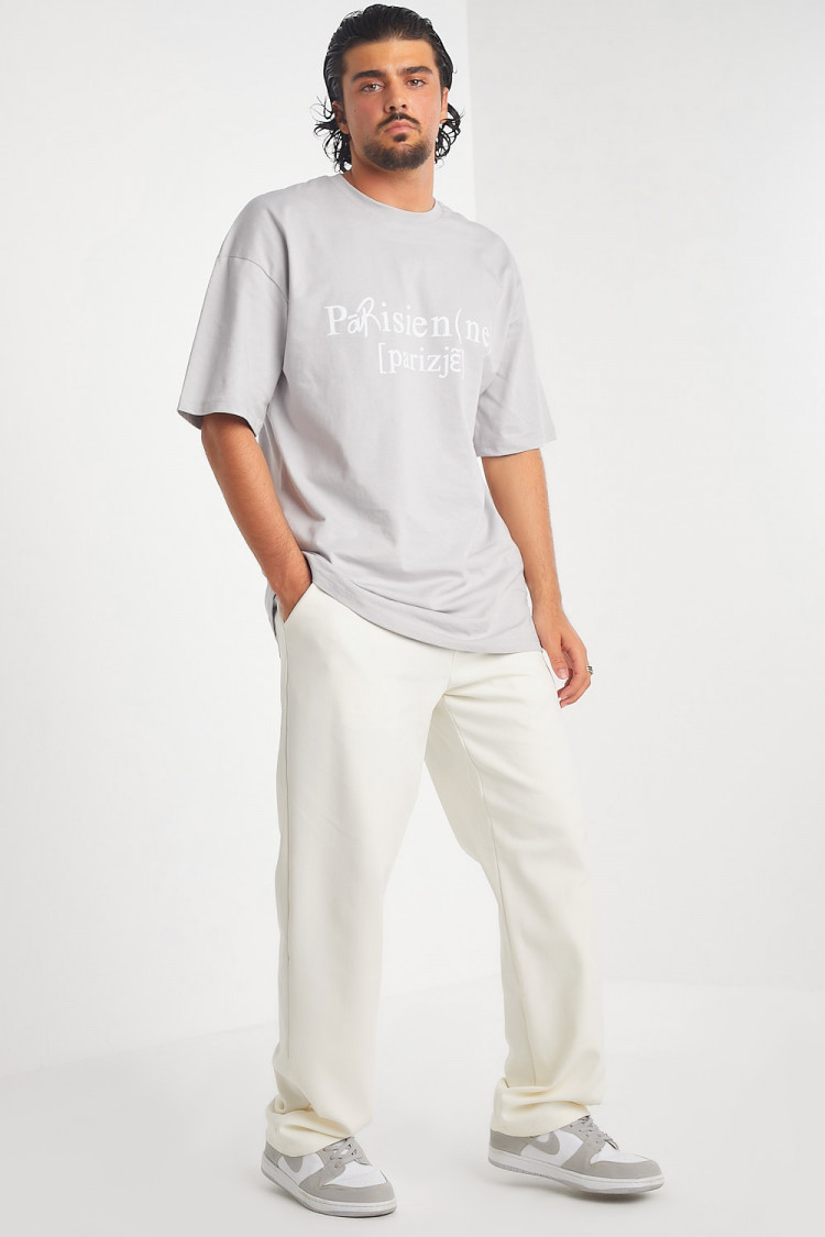 Pantalon écru coupe large