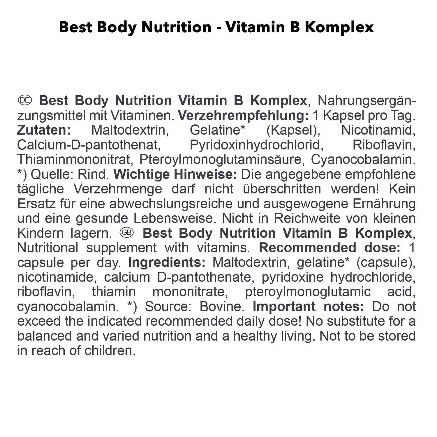 Best Body Nutrition Vitamin B Komplex (100 Kapseln)