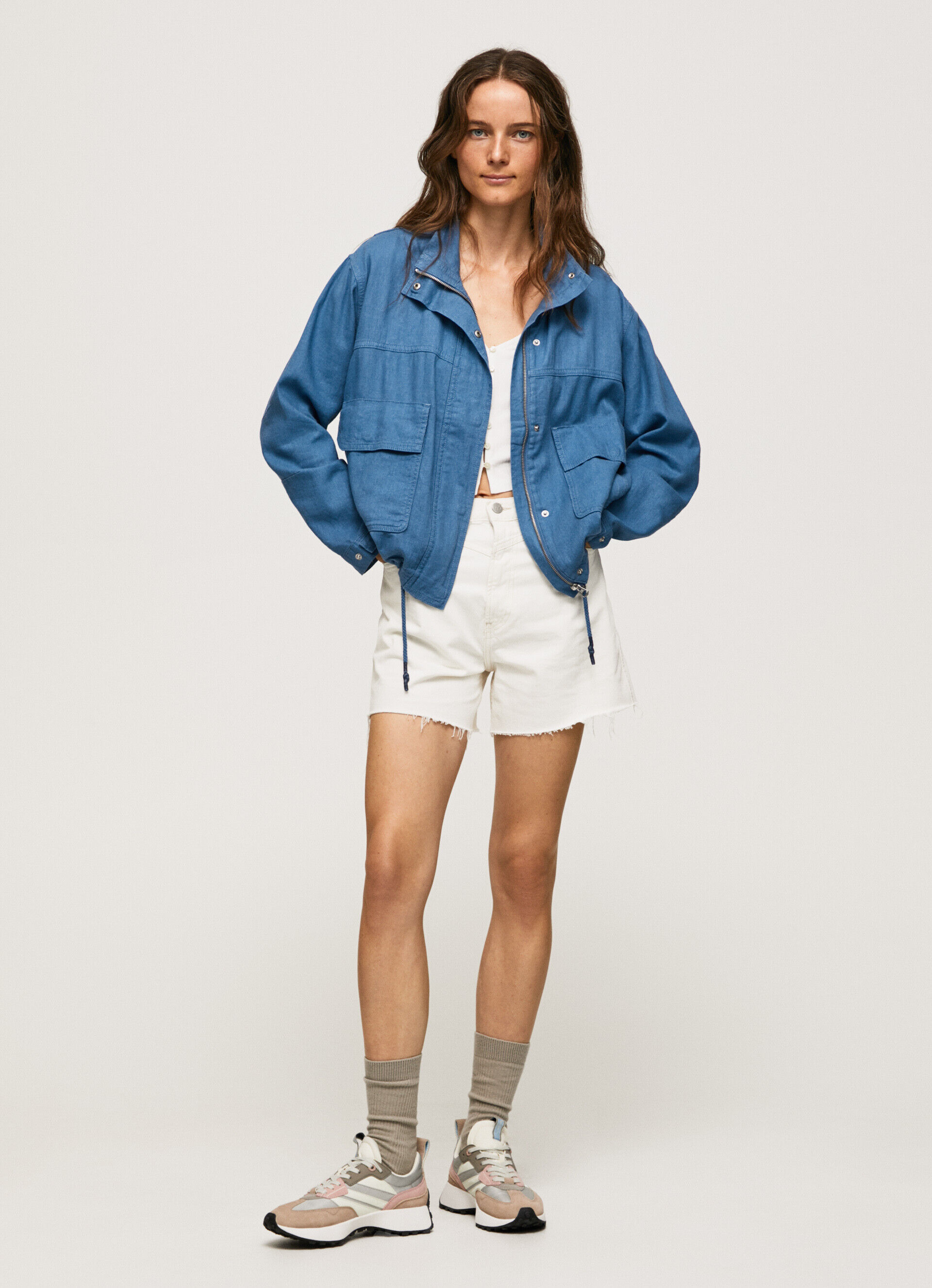 Jaqueta de corte relaxado em linho - azul chambray