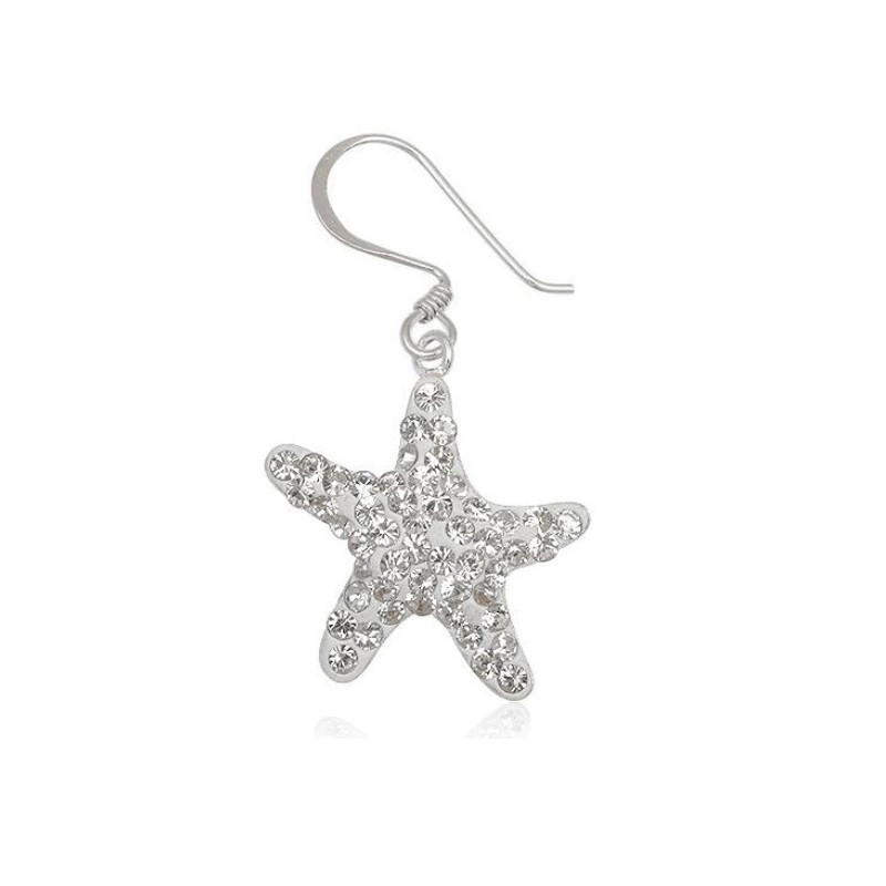 Parure Pendentif et Boucles d'Oreilles Etoiles en Cristal Blanc et Argent 925