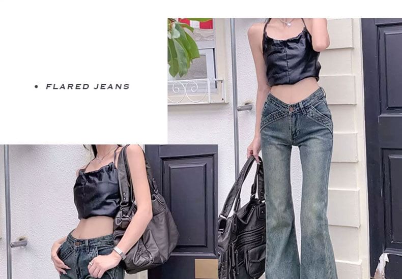 Rosesand - Low Waist Washed Slim-Fit Boot-Cut Jeans