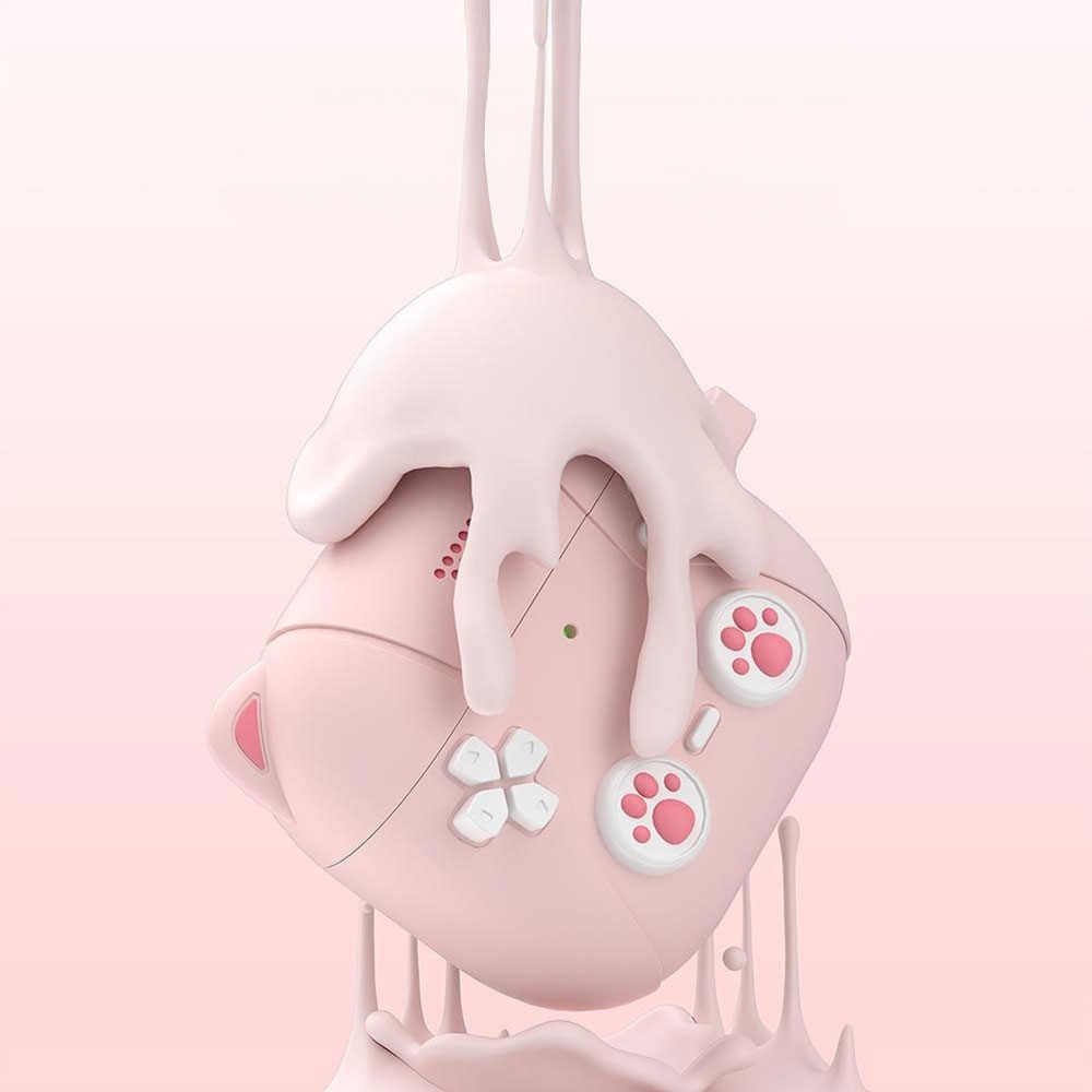 AirPods 4 Gummi Schutzhülle Retro Spielekonsole mit Katzenohren Abdeckung mit Karabinerhaken - Lila