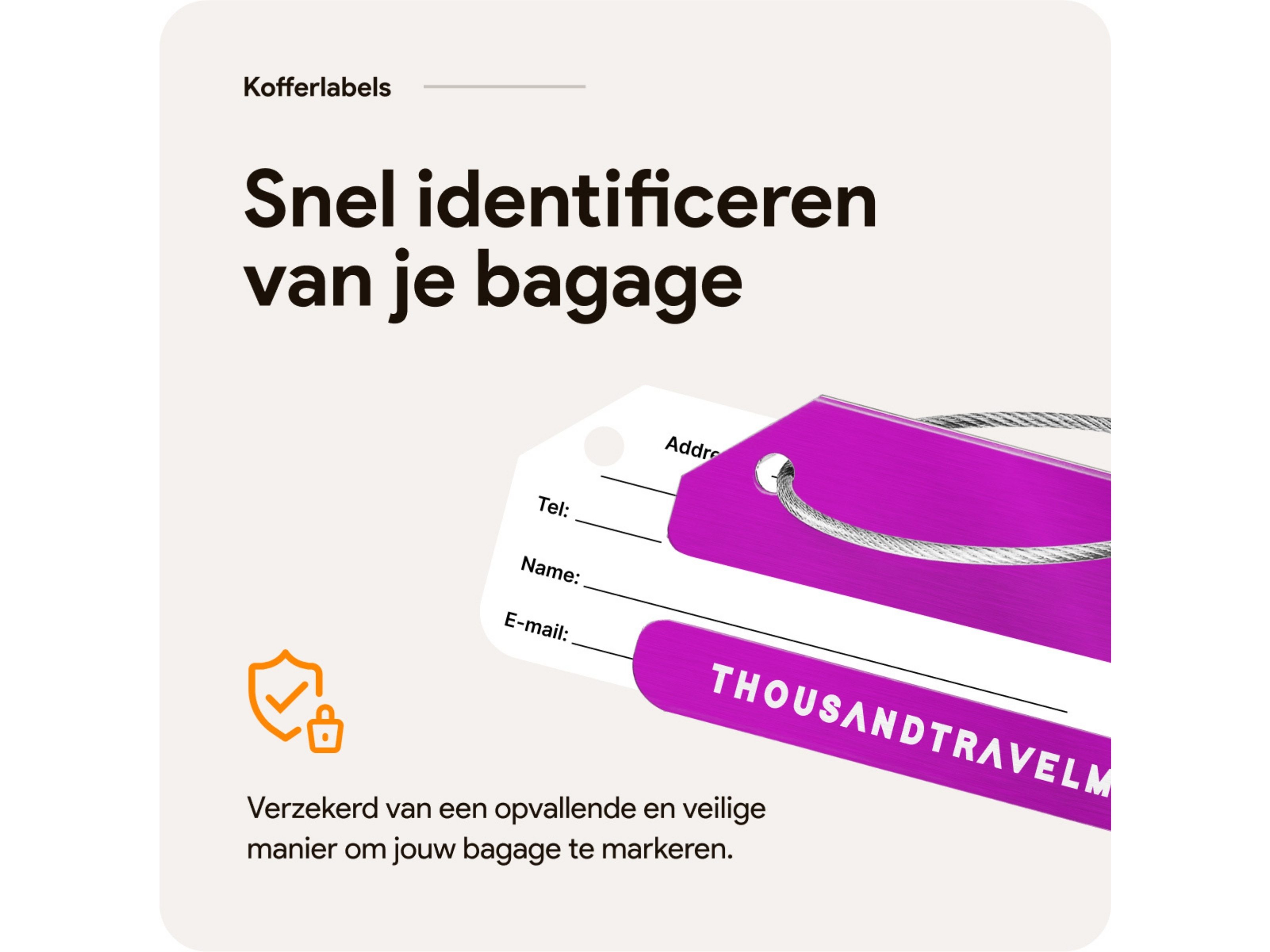 Thousandtravelmiles set van 4 Aluminium Bagagelabels - Purple