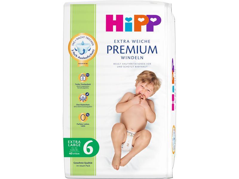 HIPP Windeln Babysanft Premium Grösse 6 Weiche, atmungsaktive und besonders hautfreundliche Windeln