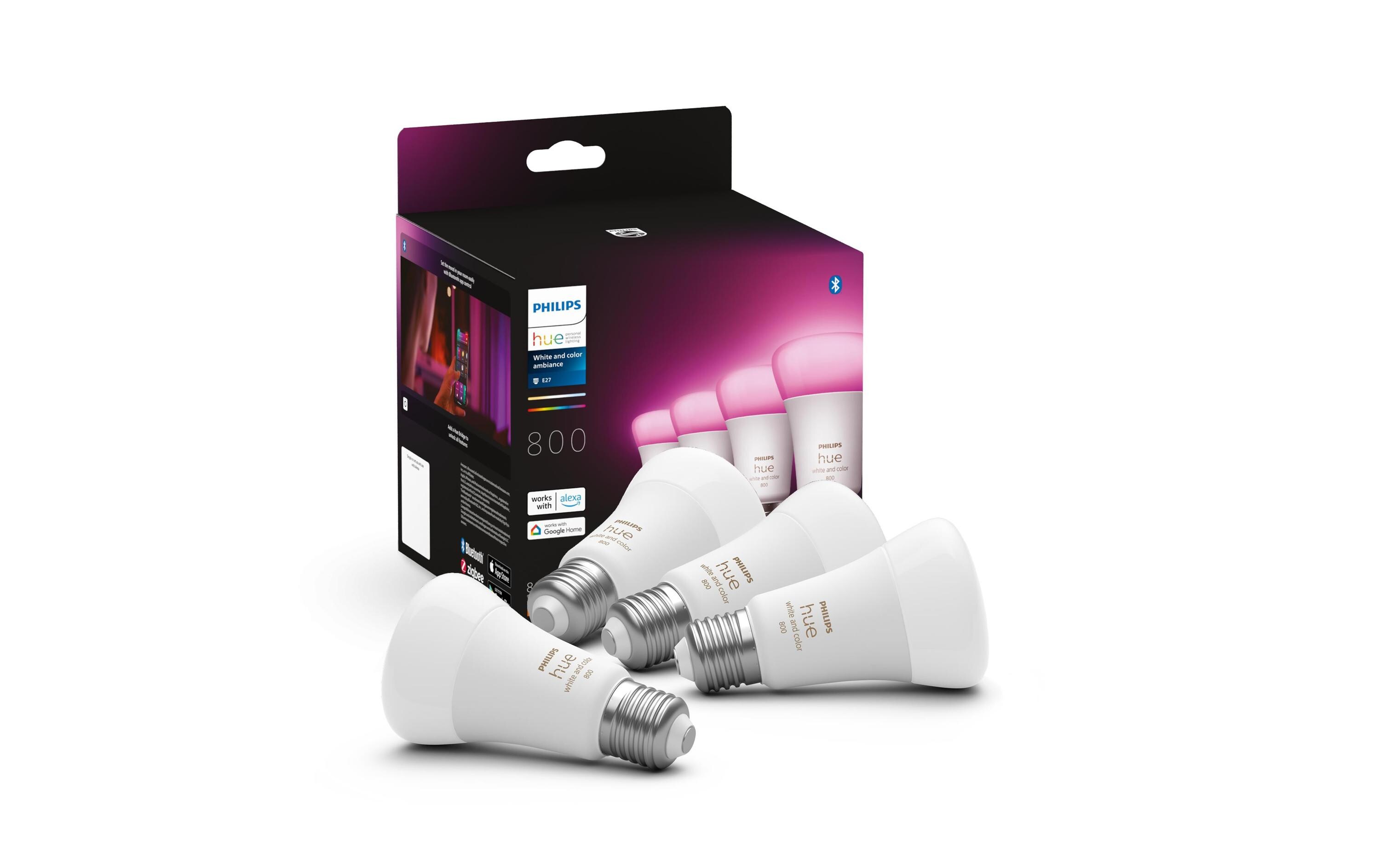 Leuchtmittel White & Col. Amb. E27 Viererpack 4 x 570 lm<br>Per Bluetooth steuerbares Hue E27-Leuchtmittel