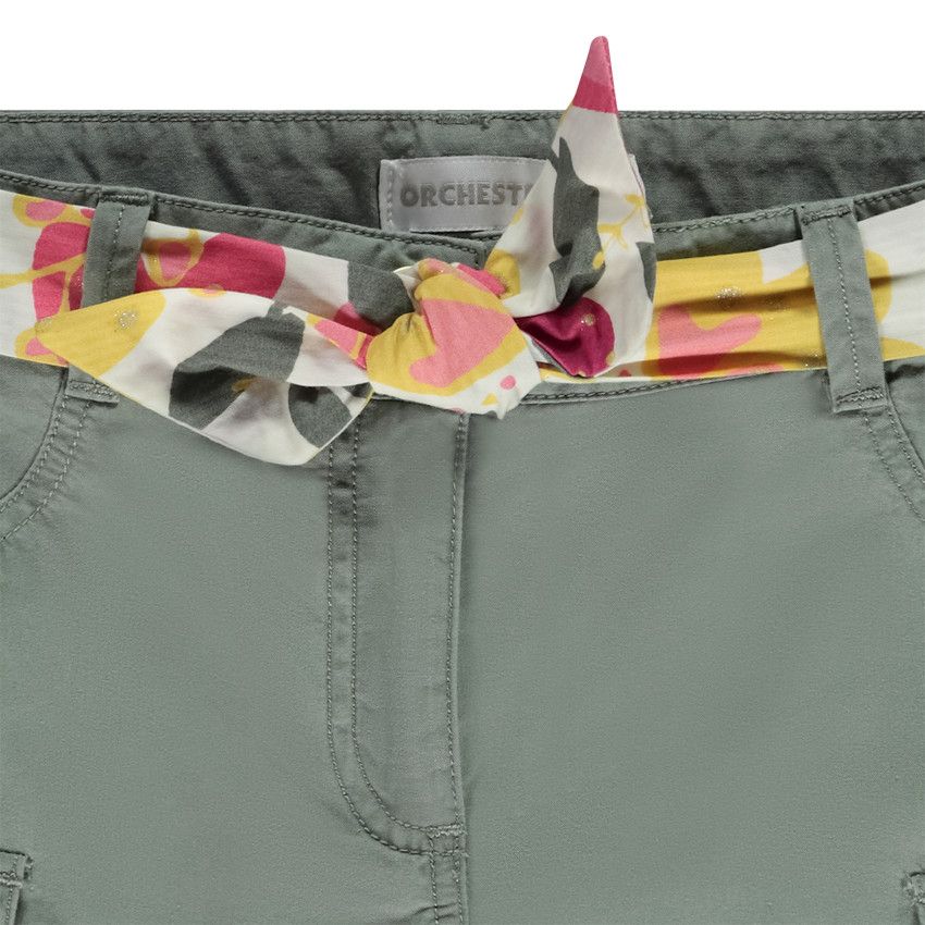 Short avec ceinture à nouer fantaisie + poches plaquées pour fille - Gris chiné