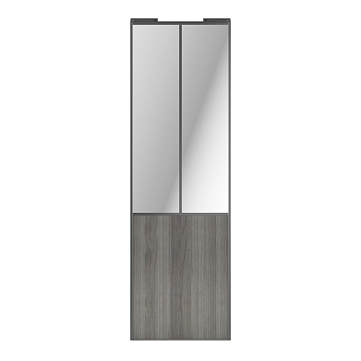 Porte de placard coulissante atelier effet chêne grisé profil gris GoodHome Arius H. 248,5 x L. 76.2 cm + amortisseurs