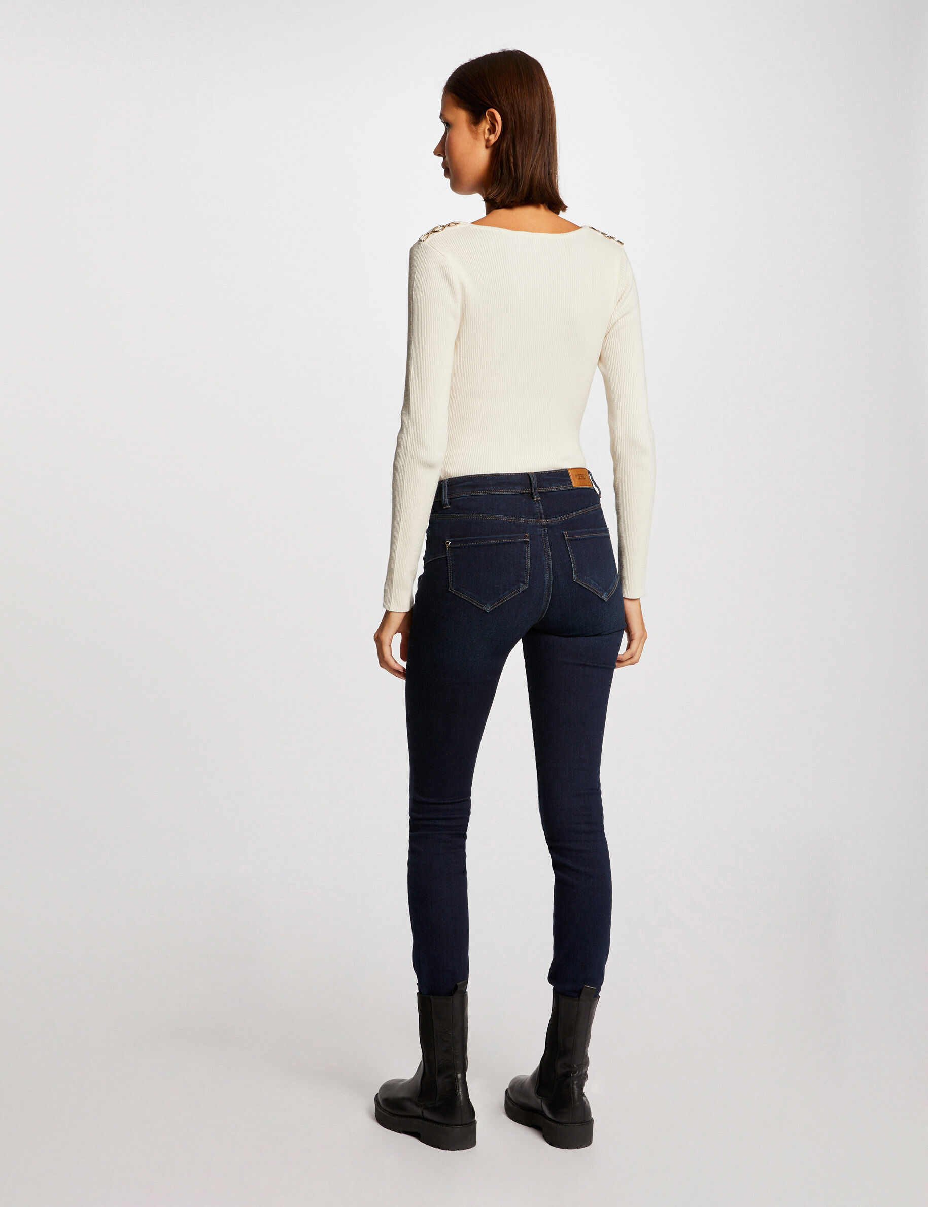 Pull manches longues avec col en V ivoire femme - ivoire