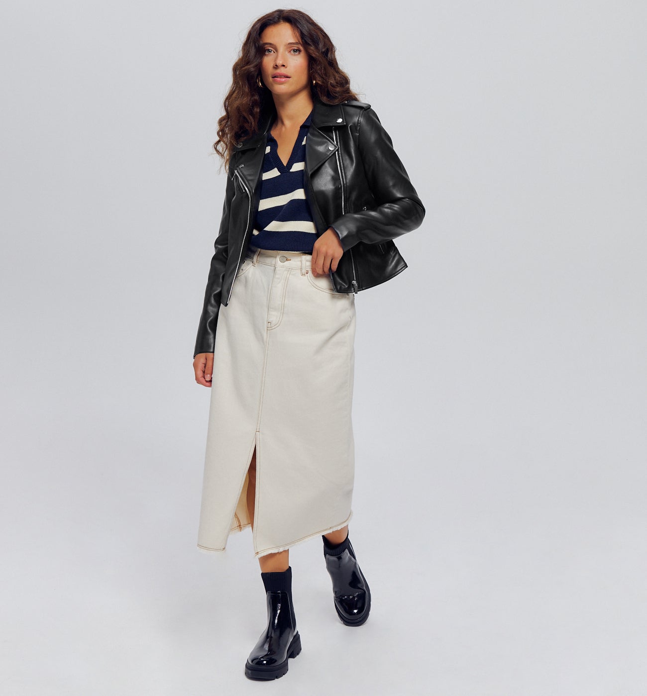 Blouson en simili cuir Femme - Noir
