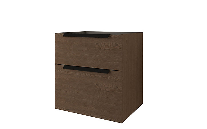 Meuble sous vasque à suspendre Urban aspect noyer 60 cm + plan vasque en résine blanc