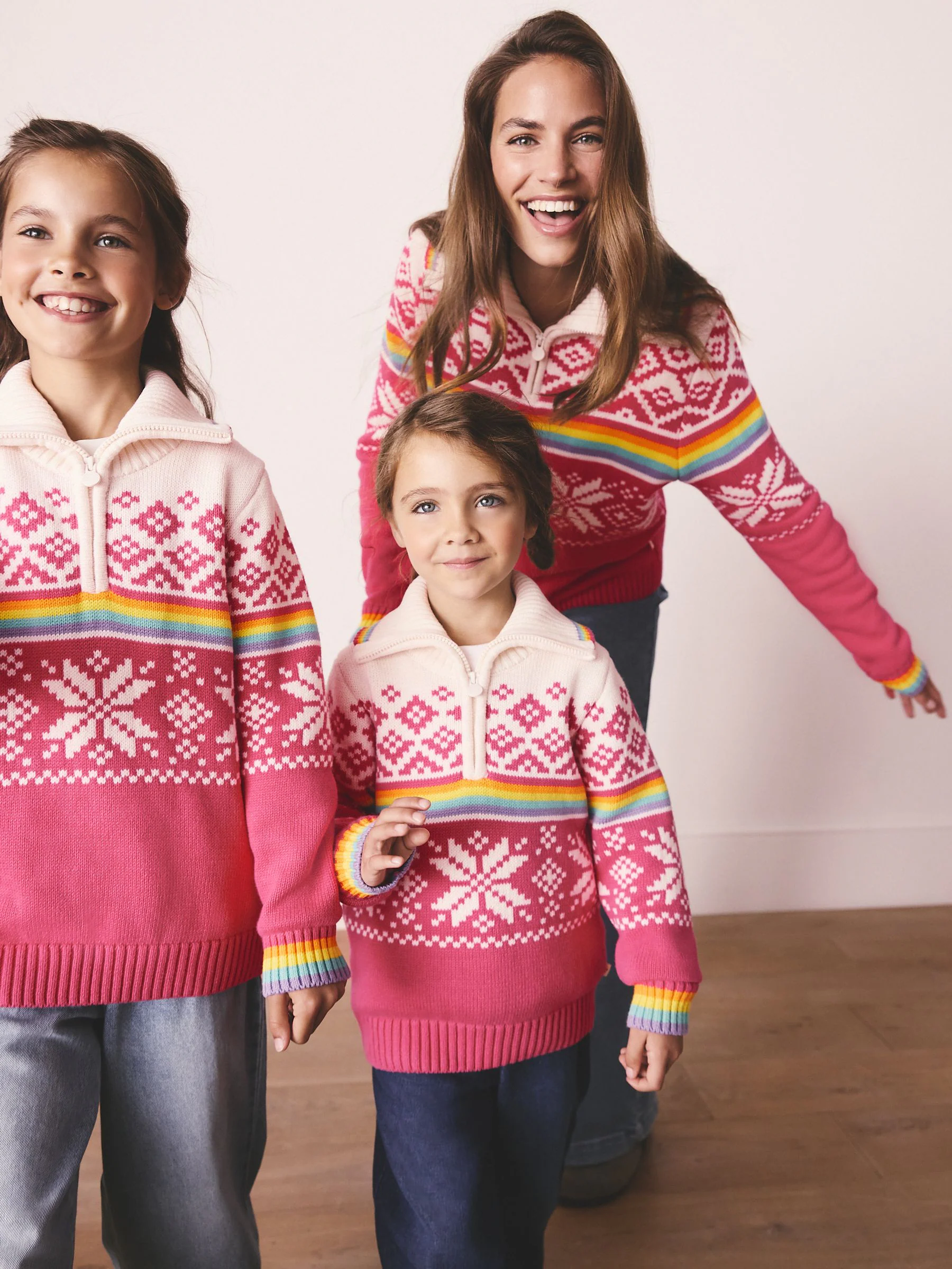 Little Bird by Jools Oliver Kindertrui met heldere Fairisle kwart-rits en gebreide familie Kerstmis Trui