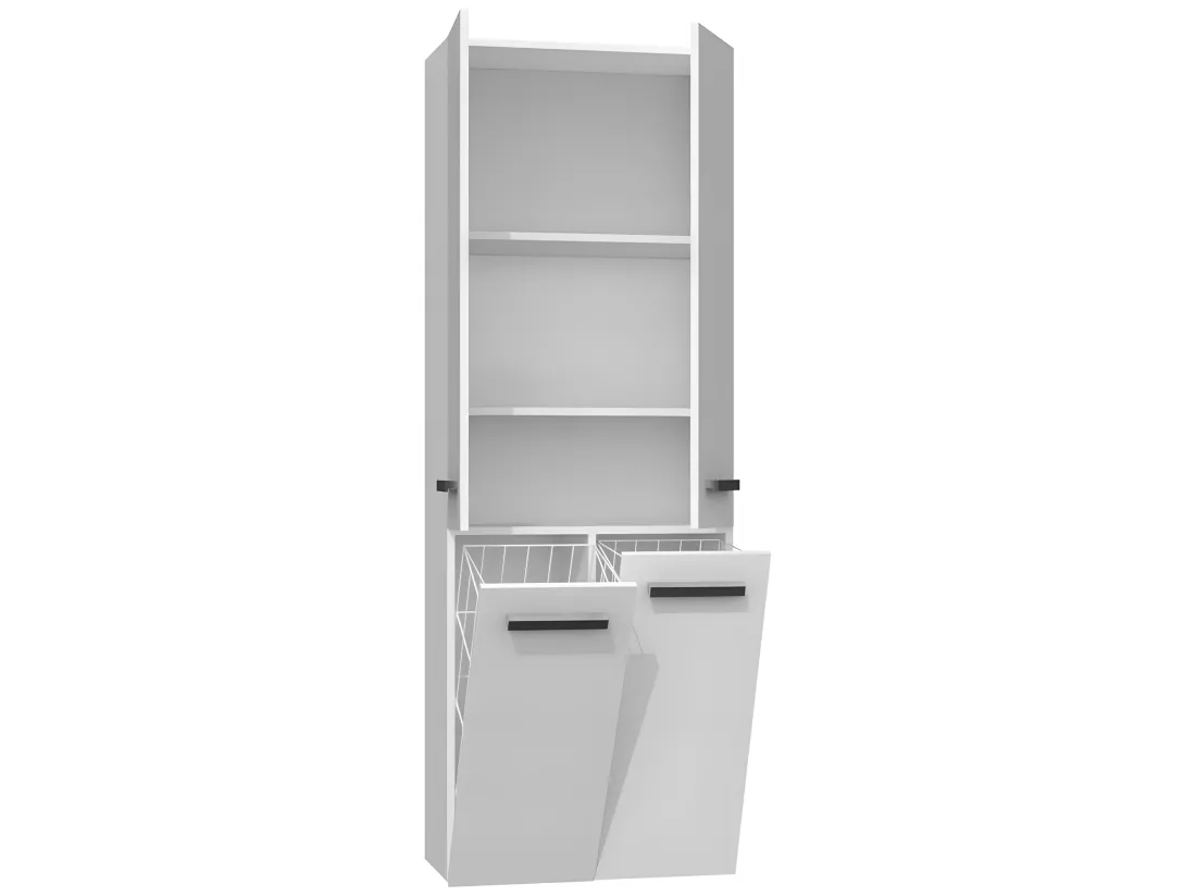 ELLOS | Armoire de salle de bain avec deux paniers | Poignées minimalistes | Dimensions : 174x60x30 | Colonne de rangement
