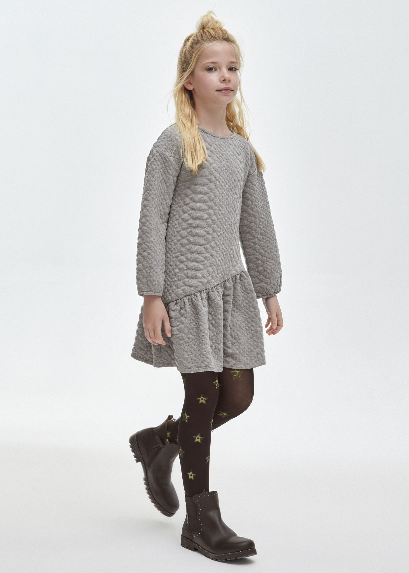 Vestido infantil acolchoado em jacquard
