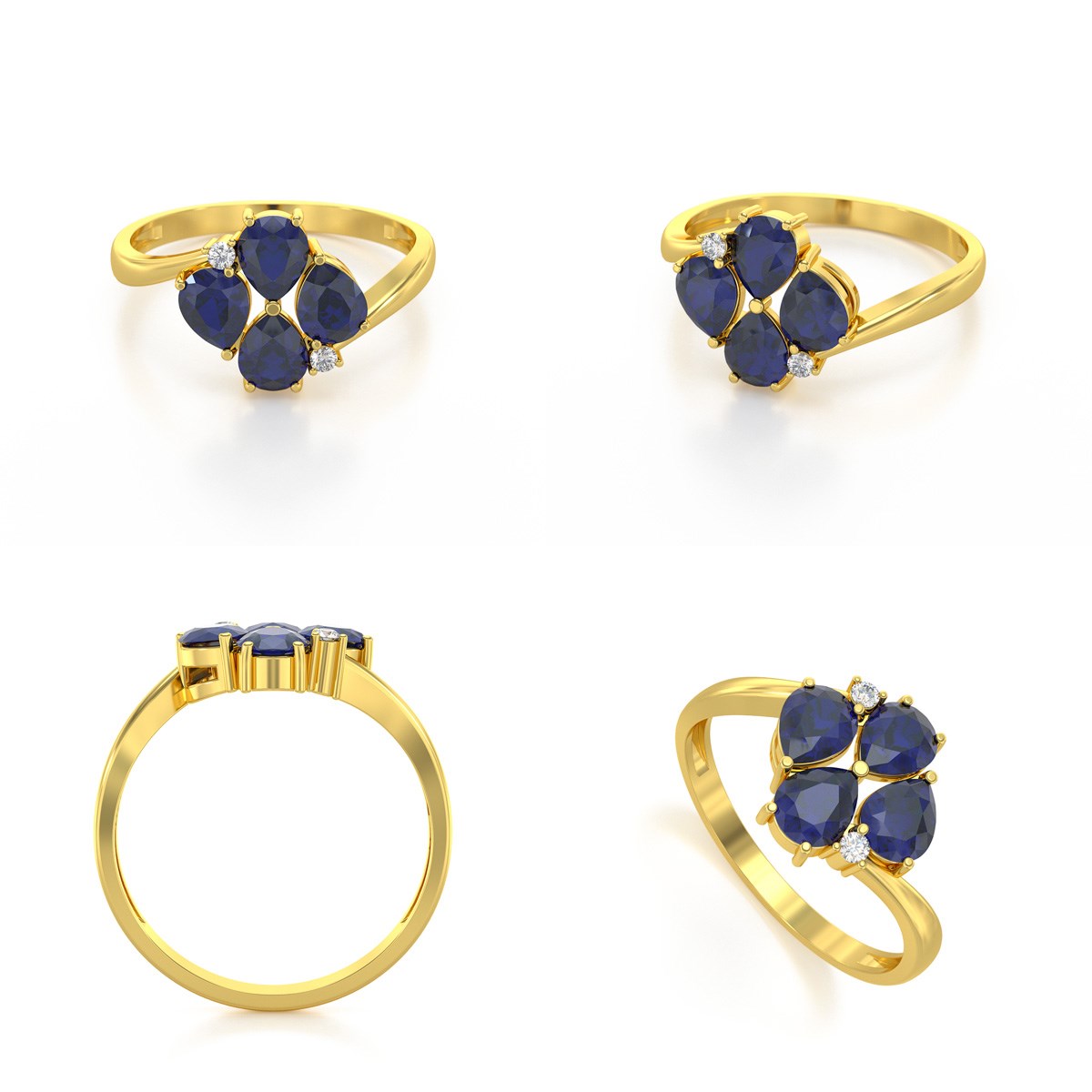 Bague ADEN Or 585 Jaune Saphir et diamants 1.87grs