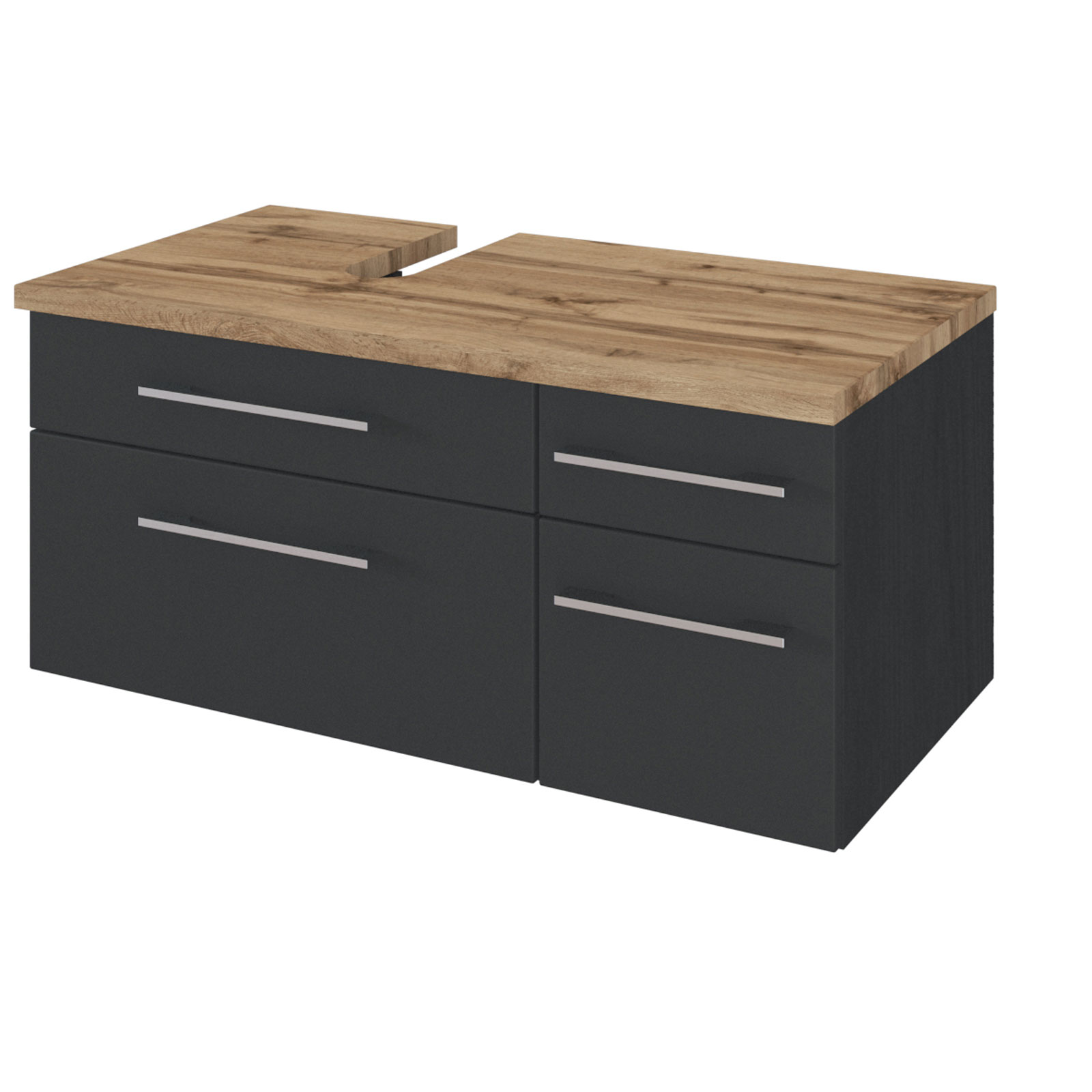 3-teiliges Badmöbel-SetDAVOS - grau - 90 cm breit - Becken links