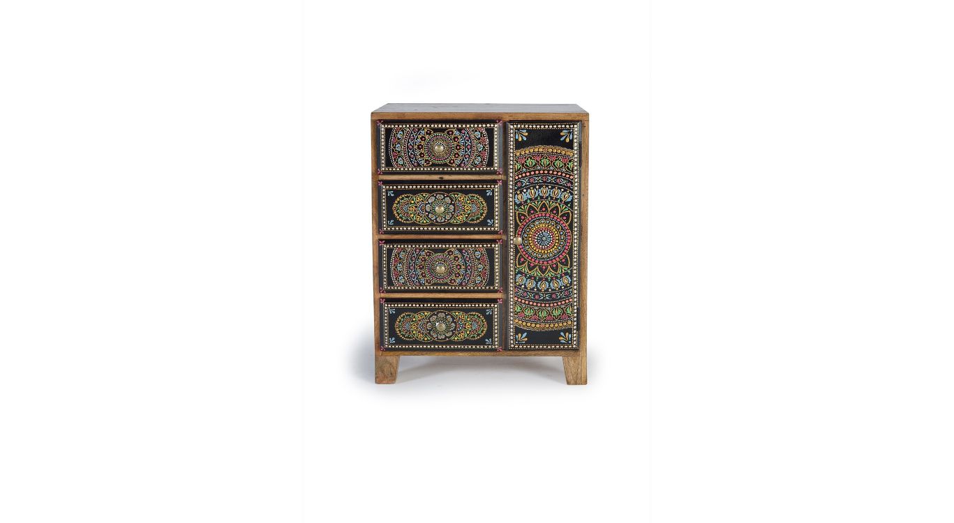 Table de chevet 4 tiroirs bois marron 45x30x60cm