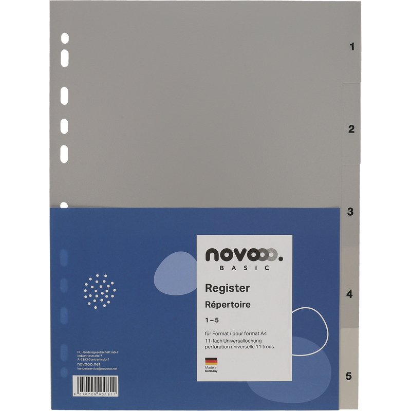 novooo Register Basic, grau, A4, 1-5