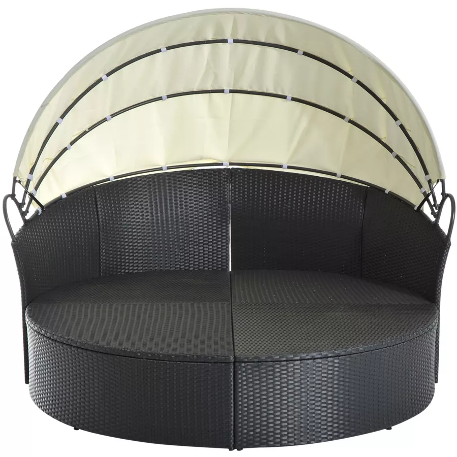Outsunny Rattan-Sonneninsel inklusive faltbarem Dach schwarz, cremeweiß