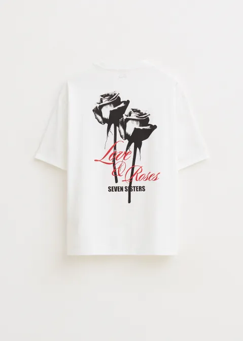 T-shirt met print roos wit (WIT)