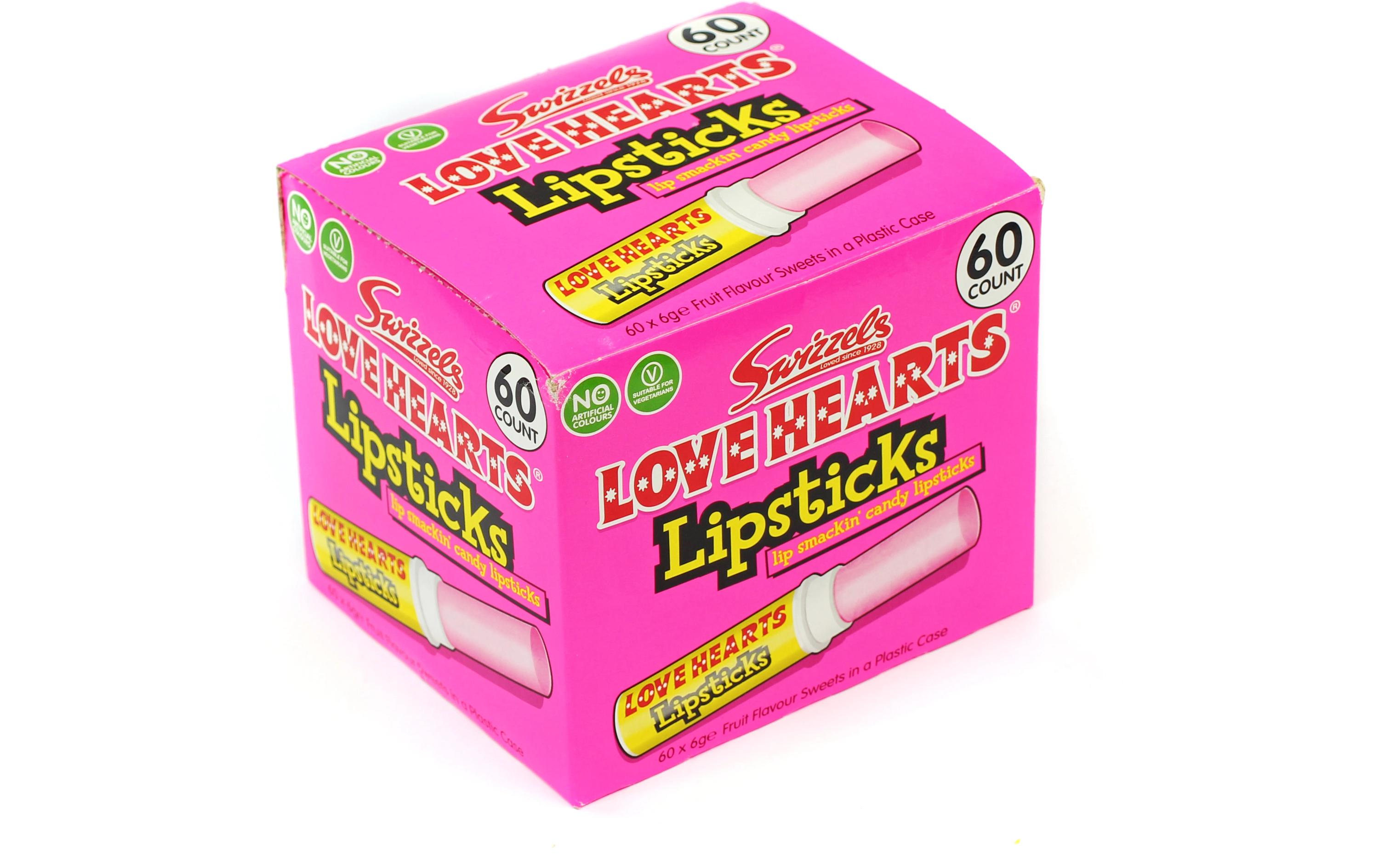 Love Heart Lipsticks 60 StückSüsser Lippenstift aus Traubenzucker mit leckerem Fruchtgeschmack