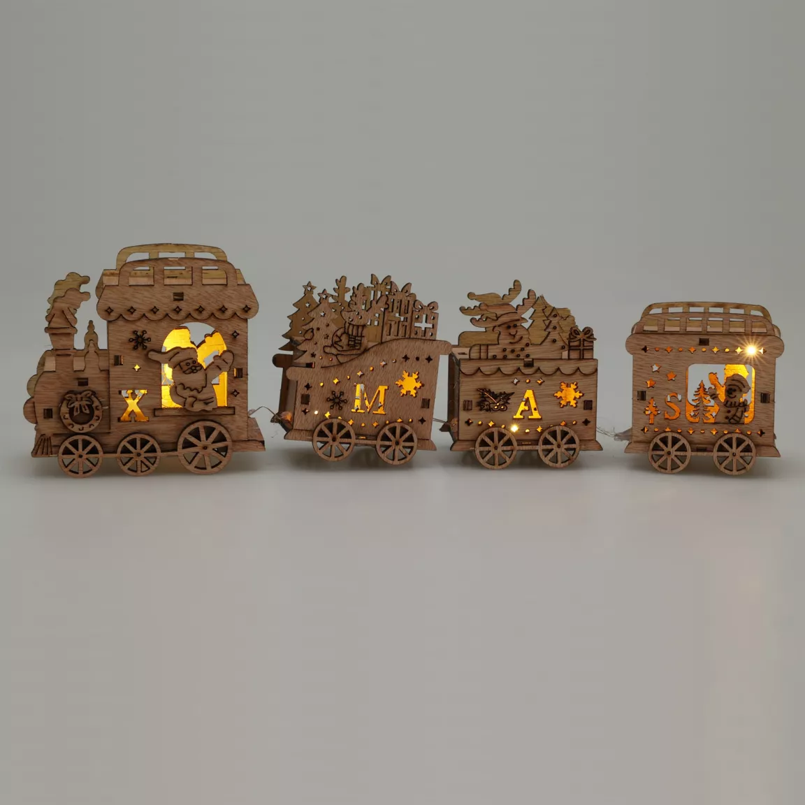 Train lumineux à piles (26 cm) Bois sculpté