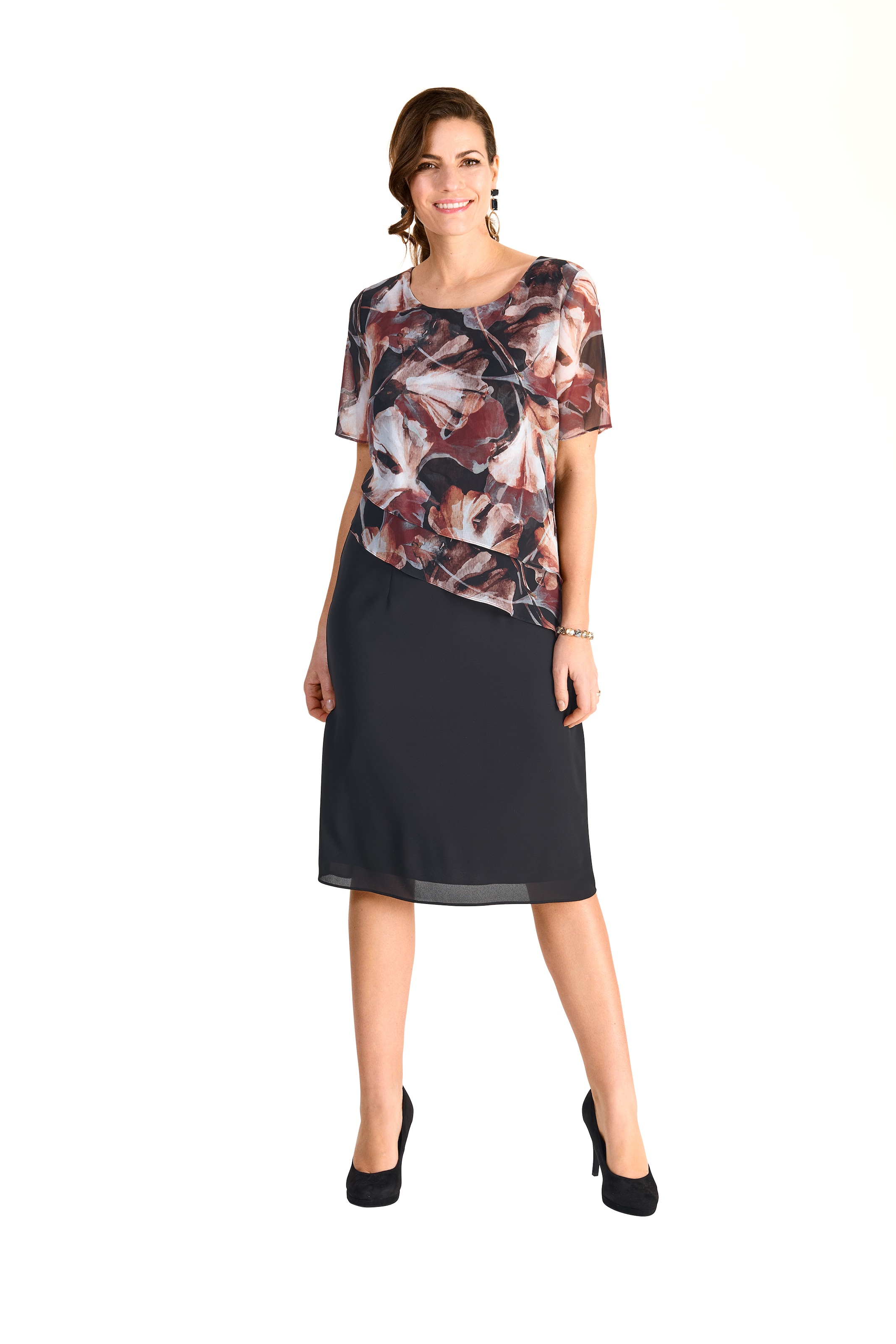 HERMANN LANGE Collection 2-in-1-Kleid Ohne Taschen mit floralem Muster und unifarbenem Rock
